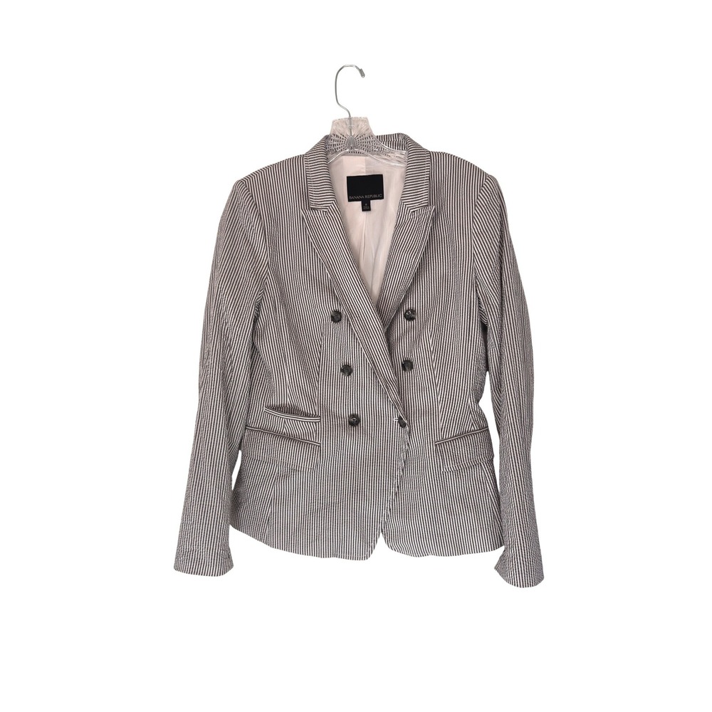 Banana Republic Blazer Women's Gray White Seersucker Work Office Preppy Size 8